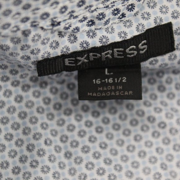 Express Mens Blue Floral Pearl Snap Long Sleeve Button-Down Shirt 16-16.5 L - Picture 3 of 9